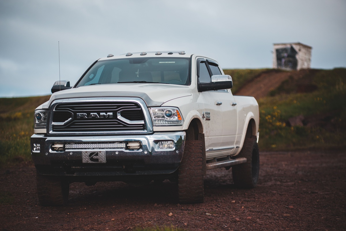 White Ram Diesel Truck on the road