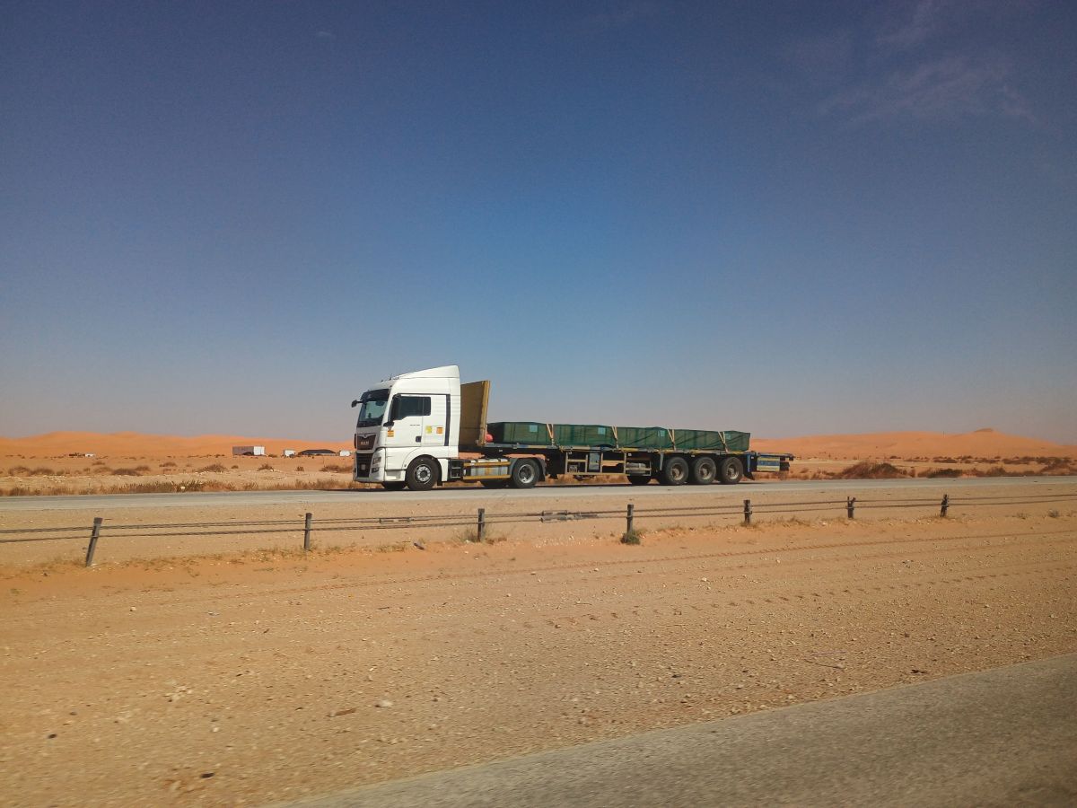Flatbed truck on the road